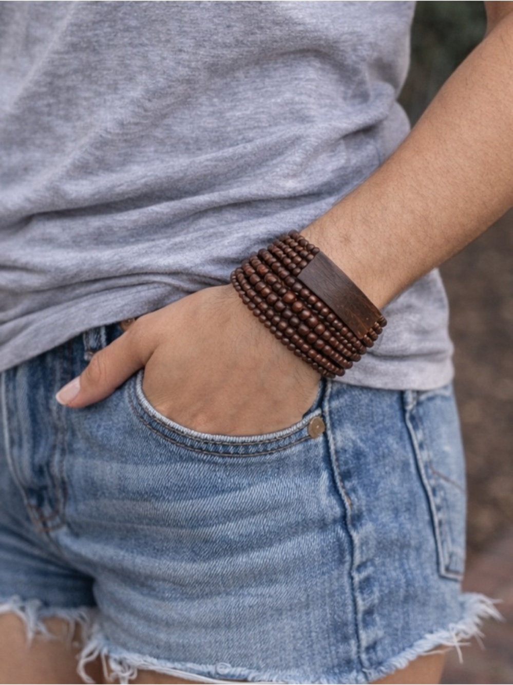 Vintage Wooden Bead African Cuff Tribal Band Bracelet